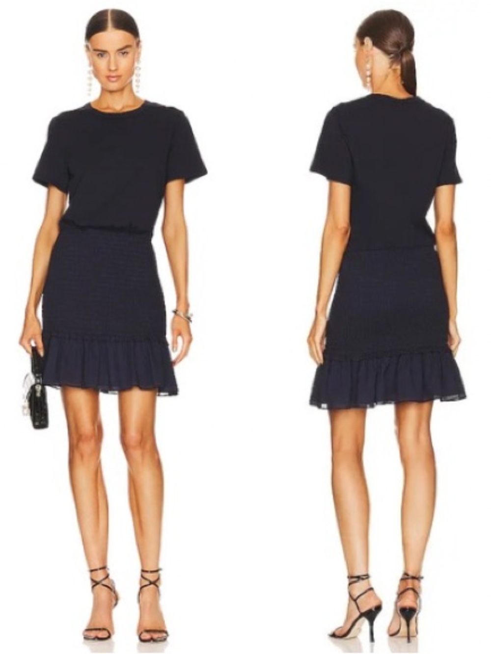 Veronica Beard Aberdeen Smocked Mini Dress‎ Navy Short Sleeve Size Small
